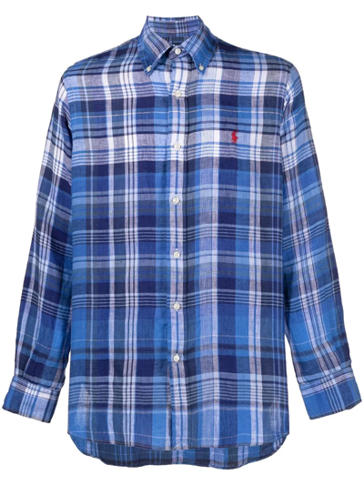 Polo Ralph Lauren Linen Check-pattern Shirt In Blau