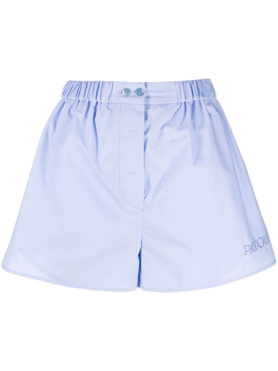 Patou Logo-embroidered Cotton Shorts In Azzurro