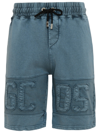 Gcds Man Black Garment Dyed Sports Shorts With Logo In Grey