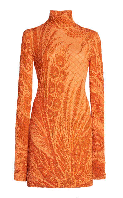 Etro Printed Jersey Turtleneck Mini Dress In Orange