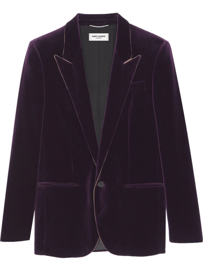 Saint Laurent Piping-detail Single-breasted Blazer In Violett