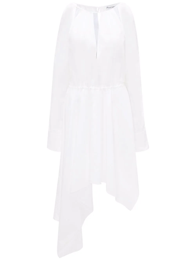 Jw Anderson Cold-shoulder Asymmetric Midi Dress In White