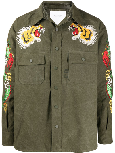 Readymade Embroidered Shirt Jacket In Green