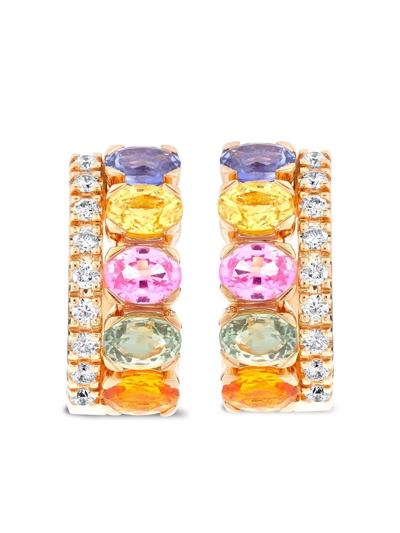 Pragnell 18kt Rose Gold Rainbow Sapphire And Diamond Hoop Earrings In Rosa