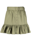 Michael Michael Kors Belted Ruffle-trim Mini Skirt In Grün