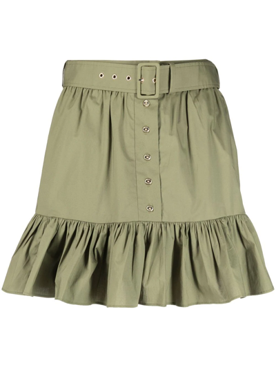 Michael Michael Kors Belted Ruffle-trim Mini Skirt In Military Green