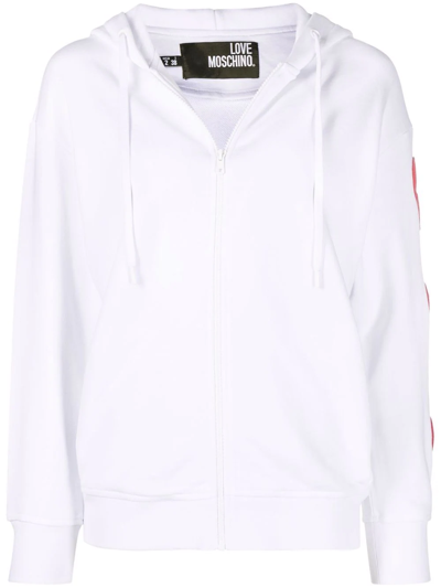 Love Moschino Sweatshirt With Cut-out And Heart Patches In White