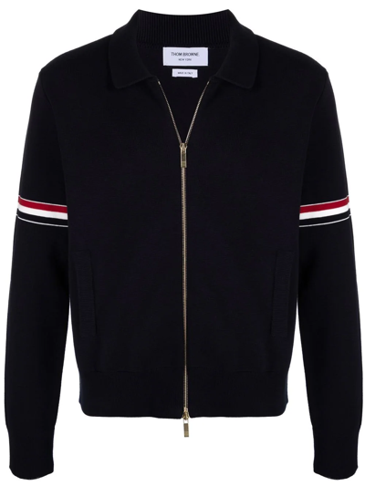 Thom Browne Rwb Stripe Detailed Cardigan In Blue