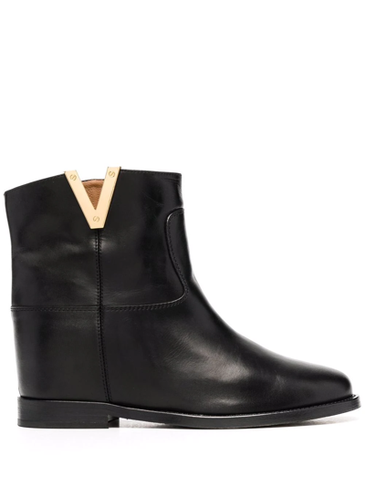 Via Roma 15 Santa Monica Leather Ankle Boots In Black