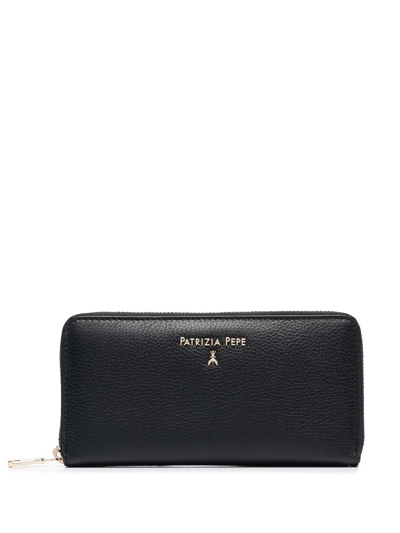 Patrizia Pepe Pebble-leather Continental Wallet In Black