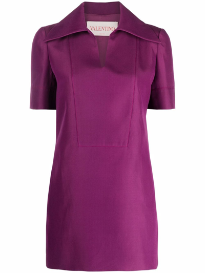 Valentino Open Collar Short Sleeve Dress In Violett