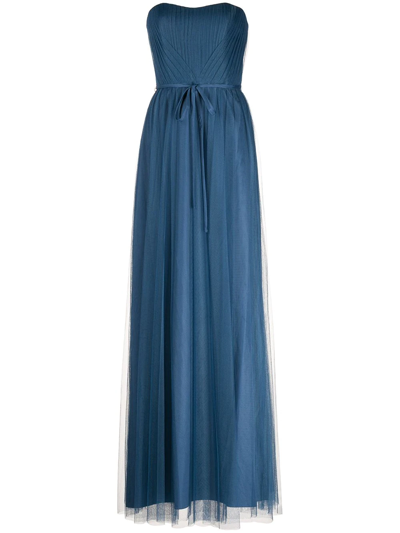 Marchesa Notte Bridesmaids Strapless Tulle Gown In Blau