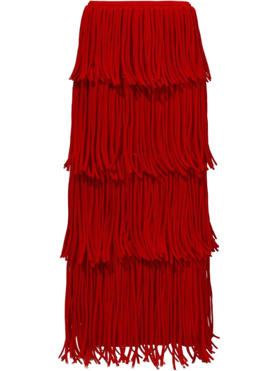Proenza Schouler Textured Knit Fringe Skirt In Orange
