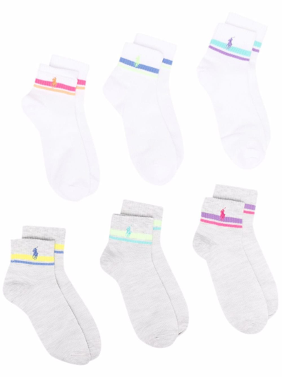 Polo Ralph Lauren Logo-embroidered Ankle Socks (set Of Six) In White