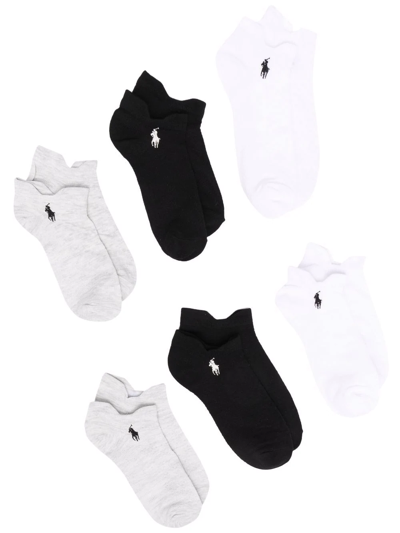 Polo Ralph Lauren Logo-embroidered Ankle Socks (set Of Six) In Grey