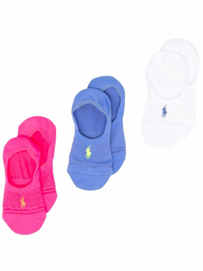 Polo Ralph Lauren Logo-embroidered No-show Socks (set Of Three) In Blue