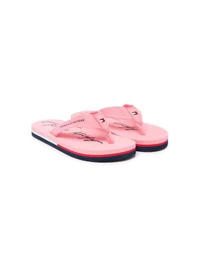 Tommy Hilfiger Junior Kids' Logo-print Flip Flops In Pink