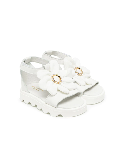Babywalker Kids' Floral-appliqué Leather Sandals In White