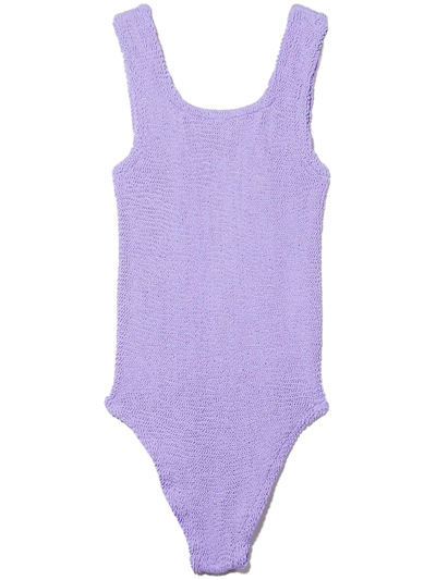 Hunza G Kids' Classic Seersucker Round-neck Swimsuit In Purple