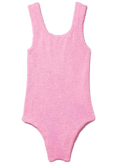 Hunza G Kids' Classic Seersucker Round-neck Swimsuit In Pink
