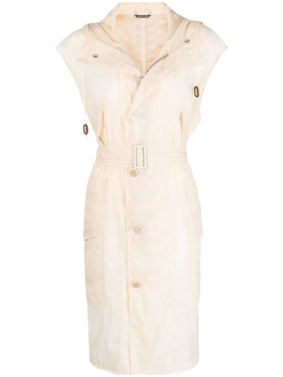 Maison Margiela Belted Hooded Trench Coat In Neutrals