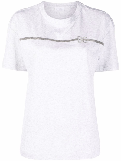 Brunello Cucinelli Monili-chain Embroidered-logo T-shirt In Grau