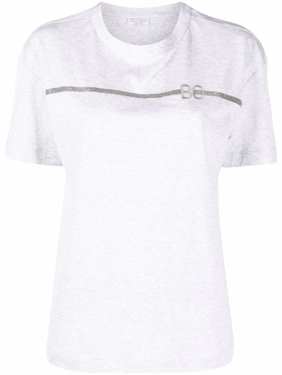Brunello Cucinelli Monili-chain Embroidered-logo T-shirt In White