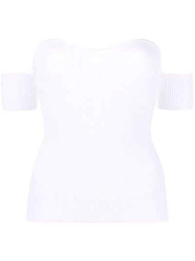 Helmut Lang Contour Bra Off-shoulder Rib Top In White