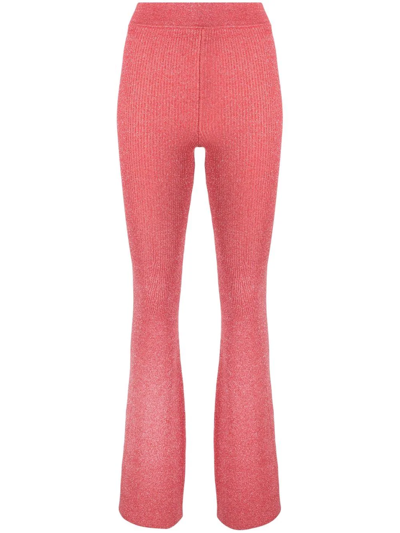 Gcds Lurex-knit High-waisted Trousers In Coral