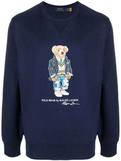 Polo Ralph Lauren Polo Raplh Lauren Man's Blue Cotton Sweatshirt With Teddy Bear Print In Red