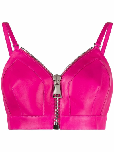 Alexander Mcqueen Bralette-style Leather Top In Pink
