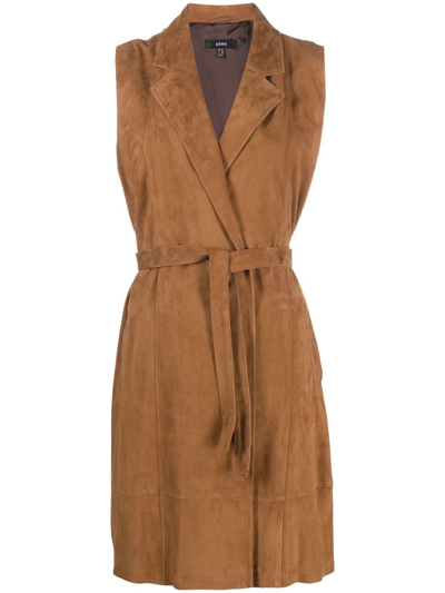 Arma Sleeveless Belted Suede Trench Coat In Braun