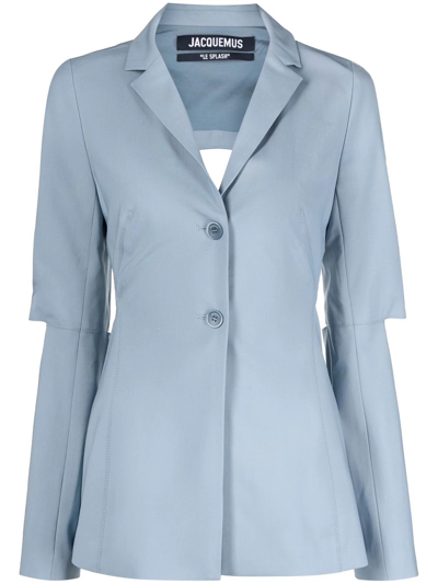 Jacquemus La Veste Melo Backless Stretch Virgin Wool Blazer In Light Blue