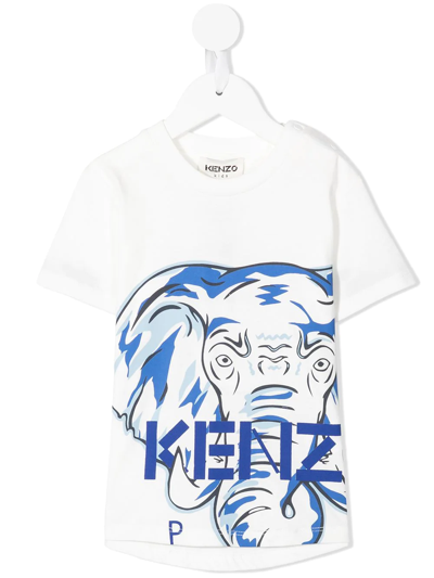 Kenzo Kids' Elephant-print Short-sleeve T-shirt In White