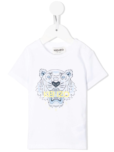 Kenzo Kids' Tiger-print Short-sleeve T-shirt In White