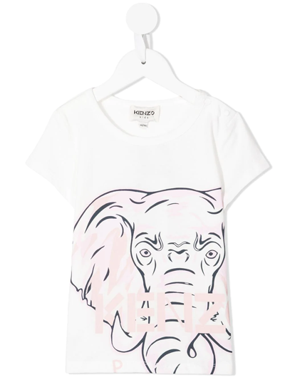 Kenzo Babies' Elephant-print Organic-cotton T-shirt In White