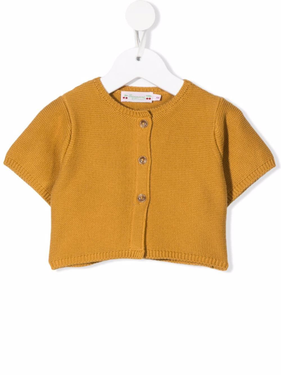 Bonpoint Kids' Short-sleeve Cropped Cardigan In Yellow