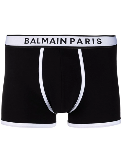 Balmain Logo-waistband Cotton Boxer Shorts In Black