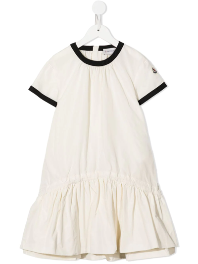 Moncler Kids' Logo-patch Short-sleeve Dress In Neutrals