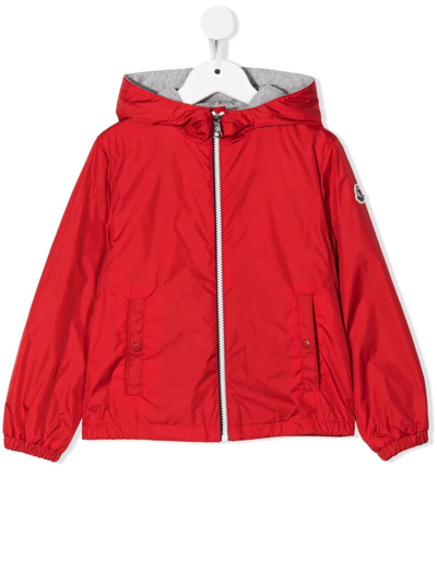 Moncler Kids' Zipped-up Hooded Jacket In Red