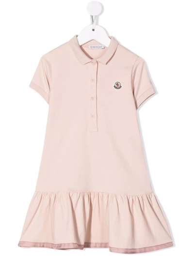 Moncler Kids' Logo-patch Ruffled Polo Dress In Pink