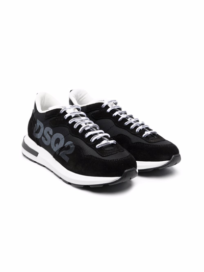 Dsquared2 Teen Logo-print Trainers In Black