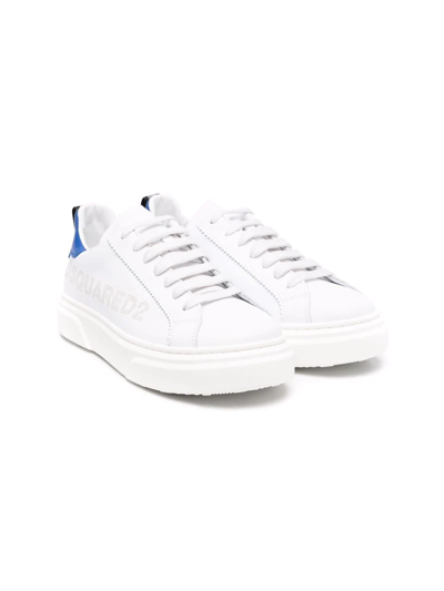 Dsquared2 Teen Logo-perforated Leather Trainers In White
