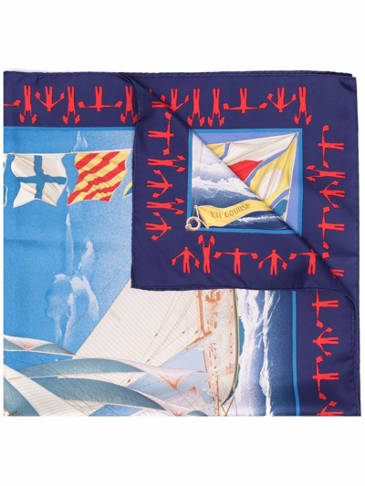 Pre-owned Hermes 2000s  En Course Silk Scarf In Blue