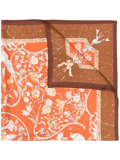 Pre-owned Hermes 2000s  Pierres D'orient Et D'occident Silk Scarf In Orange