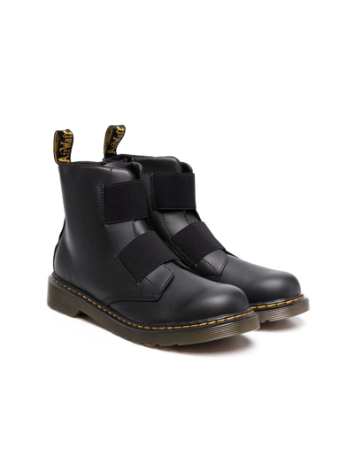 Dr. Martens' Teen Strap-detail Leather Boots In Black
