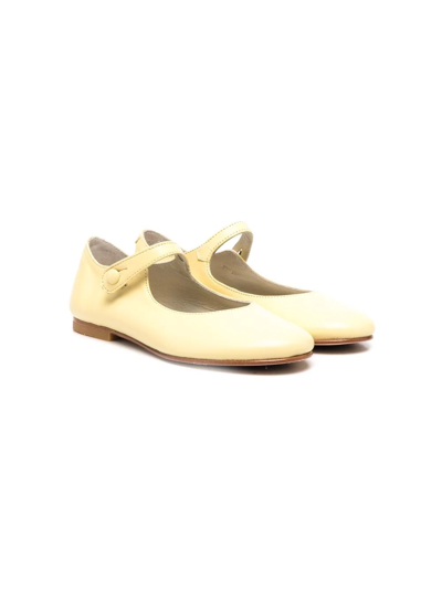 Bonpoint Kids' Side Button-fastening Ballerina Shoes In Yellow