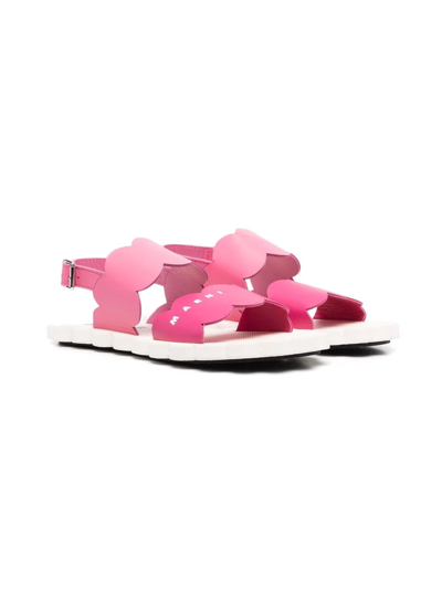 Marni Teen Logo-print Scalloped Sandals In Pink