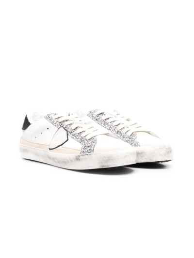 Philippe Model Kids' Glitter-detail Low-top Trainers In White