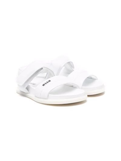 Msgm Teen Side Logo-print Sandals In White